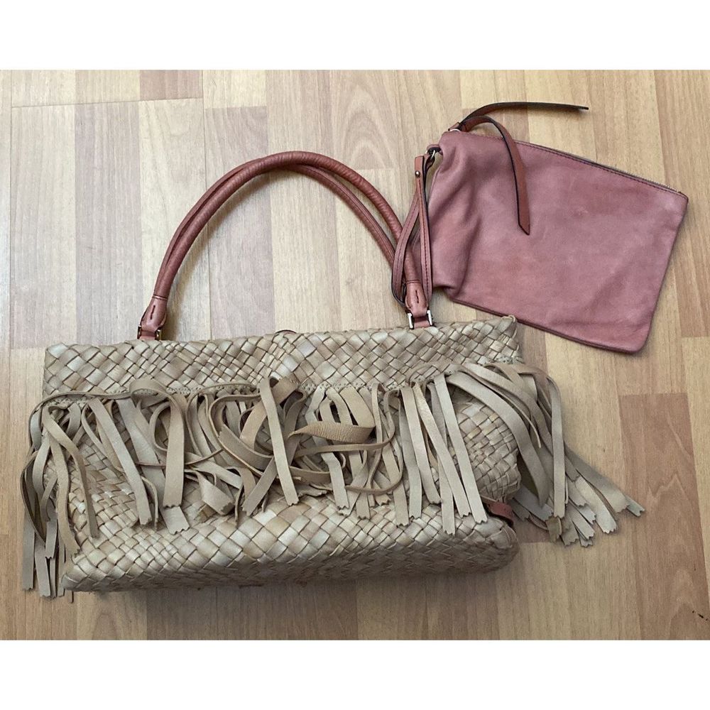 Falor Firenze F1261 Leather Woven Large Tote Fringe Bag & Wristlet Made in Italy